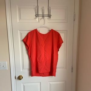Coral, short sleeve silk blouse